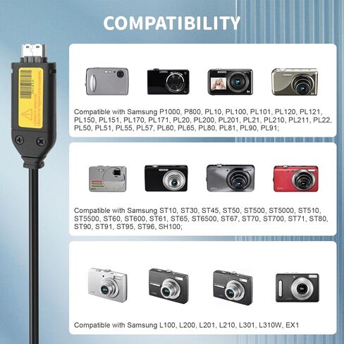 شاحن USB وكابل بيانات لكاميرا سامسونج الرقمية المتوافقة مع سامسونج PL20، PL50، PL100، PL120، PL150، PL170، PL200، PL210، WB210، ST65، ST90، L100 كاميرا رقمية، 5 أقدام in Kuwait
