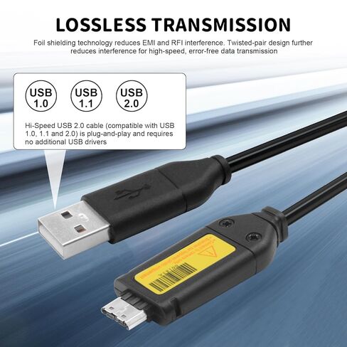 شاحن USB وكابل بيانات لكاميرا سامسونج الرقمية المتوافقة مع سامسونج PL20، PL50، PL100، PL120، PL150، PL170، PL200، PL210، WB210، ST65، ST90، L100 كاميرا رقمية، 5 أقدام in Kuwait