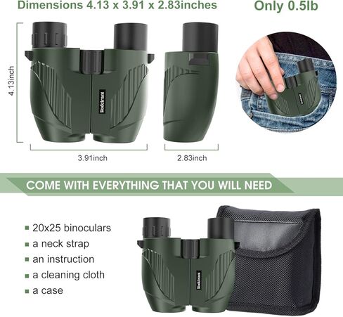 20x25 High Powered Binoculars for Adults,Compact HD Waterproof Durable and Clear BAK4 Prism FMC Lens,Suitable for Bird Watching,Sightseeing and Outdoor Sports,Green in Kuwait
