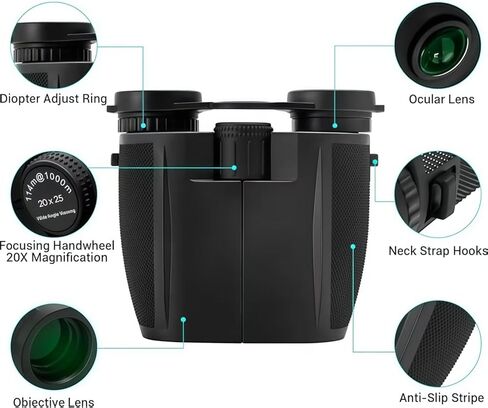 12x25 Compact Binoculars for Adults & Kids, Waterproof Scope with Large Eyepiece & Low Light Vision, High Powered Easy Focus Binoculars for Bird Watching, Hunting, Travel, Sightseeing in Saudi Arabia