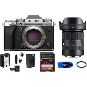 FUJIFILM X-T5 Digital Camera Body (Silver) with Sigma 18-50mm f/2.8 Lens Bundle, Includes: SanDisk 128GB Extreme PRO SDXC Memory Card, Spare Battery and More (8 Items) in Kuwait