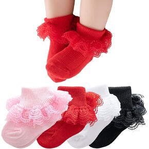 Baby Girls Lace Socks,Soft Cotton Ruffle Ankle Socks Frilly Dress Socks for Newborns Infants Toddlers and kids in Kuwait