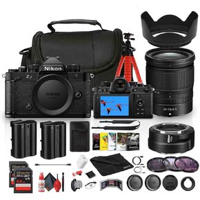 كاميرا Nikon Zf بدون مرآة كاملة الإطار مع عدسة مقاس 24-70 مم f/4 (1772) + محول تركيب FTZ II + بطارية EN-EL15C + بطاقة ذاكرة 2 × 64 جيجابايت + برنامج صور + طقم مرشح عدسة + المزيد (حزمة مكونة من 18 قطعة) in Kuwait