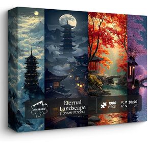 PICKFORU Cherry Blossom Puzzles for Adults 1000 Pieces, Purple Nature Scene Jigsaw Puzzle Moon Pavilion, Unique Impossible Mountain Scenic Floral Theme for Home Wall Decor in Saudi Arabia