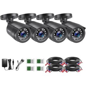 ZOSI 4 Pack 2MP 1080p HD-TVI كاميرا مراقبة منزلية خارجية داخلية 1920TVL، 24 قطعة LED، رؤية ليلية 80 قدمًا، زاوية رؤية 90 درجة، كاميرا مراقبة خارجية مقاومة للطقس CCTV (أسود) in Kuwait