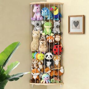 Stuffed Animal Storage Hammock, Adjustable Length (44-71 in) Wood Corner Shelf with Star Pattern, Hanging Toy Organizer for Plush, Nursery, Playroom & Bedroom Decor (Sturdy Transparent Cords) in Kuwait