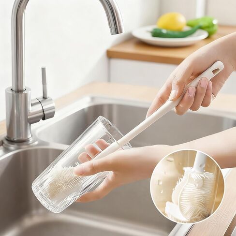 قطعتان من فرشاة الزجاجات المرنة المصنوعة من السيليكون بمقبض طويل، منظف فرشاة زجاجات المياه بمقبض طويل، للزجاجات ذات الرقبة الضيقة وزجاجات المياه وزجاجات الأطفال والقوارير in Kuwait