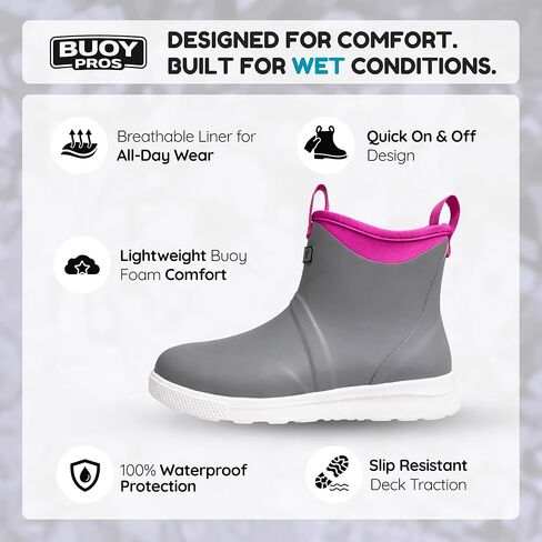 Buoy Pros Womens Ankle Deck Boots, Waterproof, Arch Support, Lightweight EVA Foam Outer Sole in Saudi Arabia