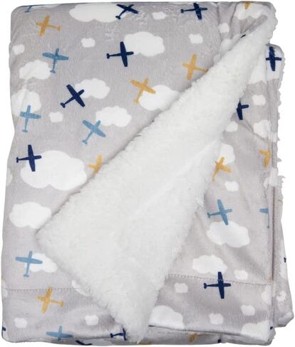 Lila & Jack Reversible Mink and Sherpa Baby Blanket, Newborn - Toddler Blanket 30 X 40 Inches (Airplane) in Kuwait