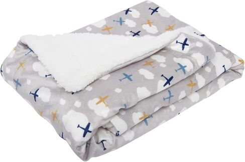 Lila & Jack Reversible Mink and Sherpa Baby Blanket, Newborn - Toddler Blanket 30 X 40 Inches (Airplane) in Kuwait