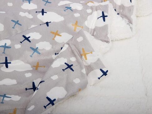 Lila & Jack Reversible Mink and Sherpa Baby Blanket, Newborn - Toddler Blanket 30 X 40 Inches (Airplane) in Kuwait