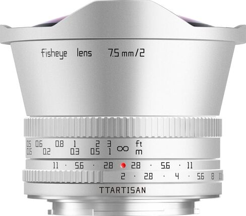 TTArtisan 7.5 مم F2.0 X Mount APS-C عدسة عين السمكة ذات فتحة كبيرة لكاميرا فوجي X-A1، X-A10، X-A2، X-A3، X-A5، X-A7، X-M1، X-M2، X-H1، X-T1، X-T10، X-T2، الإصدار الفضي in Kuwait
