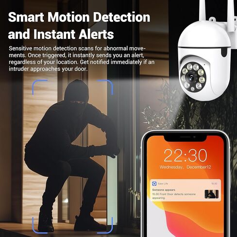 تطبيق Ease Life، كاميرا WiFi 1080P، مقاومة للماء، رؤية ليلية ملونة، تتبع الحركة، كاميرا أمان داخلية وخارجية، Y108، قطعة واحدة in Kuwait