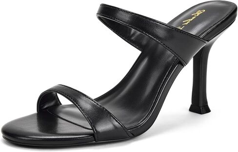 Elisabet Tang Women's Elegant 3.4 Inch Sandals Minimalist Two Strap Slip On Round Toe Stilettos Comfortable Open Toe Heels Daily Work Party Shoes in Saudi Arabia