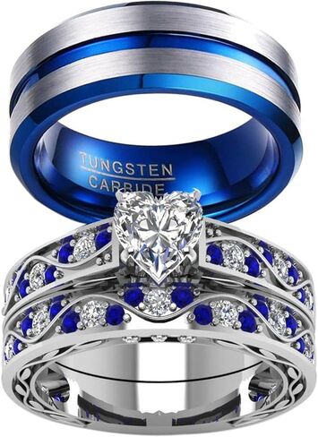 LOVERSRING زوجين خاتم الزفاف مجموعات له راتبها النساء 10 كيلو الذهب الأبيض شغل الرجال كربيد التنغستن الزفاف خاتم الخطوبة الفرقة in Kuwait