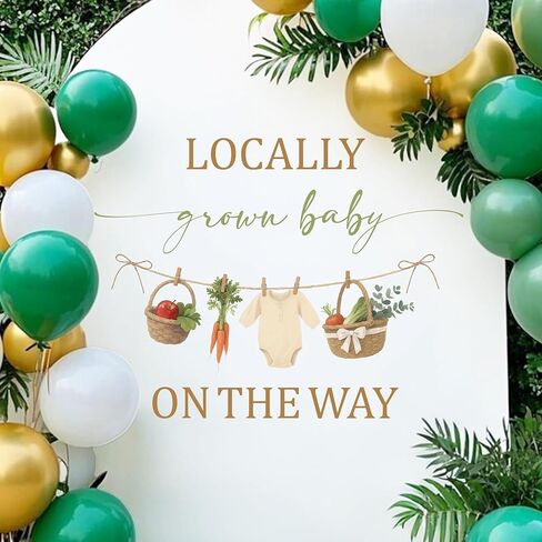 Locally Grown Baby on The Way Decal - Fruit and Vegetables Farmers Market Baby Shower Decorations - Pregnancy Announcement Party Decorations Brown & Green in Kuwait