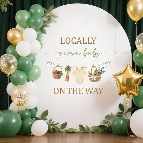 Locally Grown Baby on The Way Decal - Fruit and Vegetables Farmers Market Baby Shower Decorations - Pregnancy Announcement Party Decorations Brown & Green in Kuwait