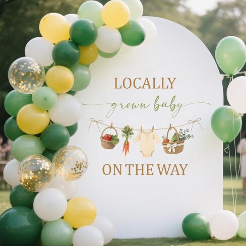 Locally Grown Baby on The Way Decal - Fruit and Vegetables Farmers Market Baby Shower Decorations - Pregnancy Announcement Party Decorations Brown & Green in Kuwait