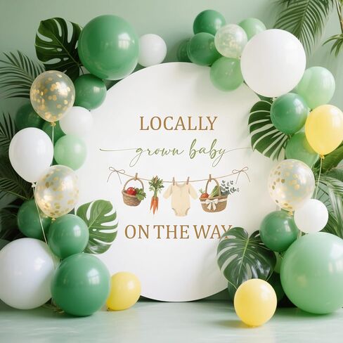 Locally Grown Baby on The Way Decal - Fruit and Vegetables Farmers Market Baby Shower Decorations - Pregnancy Announcement Party Decorations Brown & Green in Kuwait