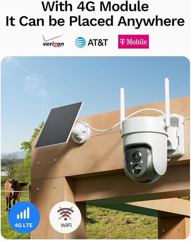 كاميرا مراقبة خلوية LongPlus Solar 4G LTE لاسلكية، كاميرا أمان 2K بدون WiFi، كاميرا خارجية تعمل بالبطارية الشمسية لاسلكية، عرض 360 درجة، اكتشاف الذكاء الاصطناعي الذكي، رؤية ليلية ملونة (أبيض-2K) in Kuwait