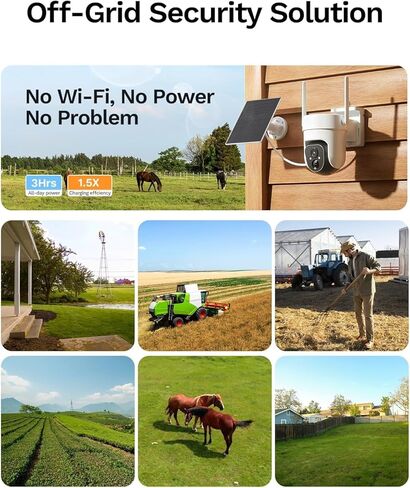 كاميرا مراقبة خلوية LongPlus Solar 4G LTE لاسلكية، كاميرا أمان 2K بدون WiFi، كاميرا خارجية تعمل بالبطارية الشمسية لاسلكية، عرض 360 درجة، اكتشاف الذكاء الاصطناعي الذكي، رؤية ليلية ملونة (أبيض-2K) in Kuwait