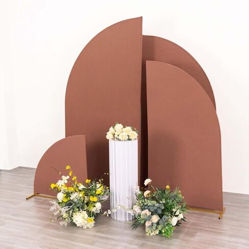 Efavormart Set of 4 Terracotta Spandex Half Moon Arch Covers, Custom Fit Chiara Backdrop Slipcovers 2.5ft-7ft for Earthy Boho Weddings and Desert Events in Kuwait