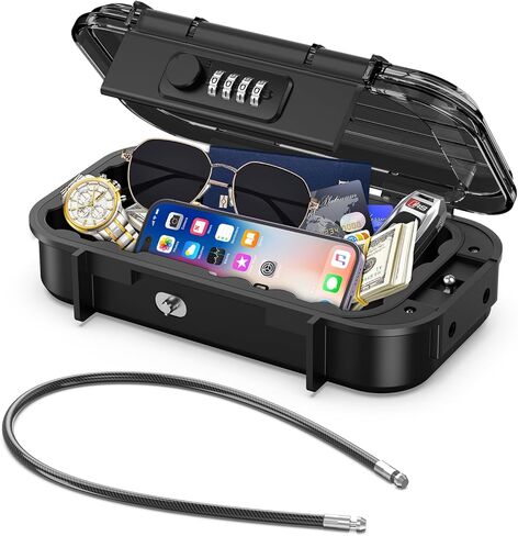 Portable Safe Box, Travel Safe Box for Beach, Combination Safe Anti-Theft Lock Box, Waterproof Mini Security Case with Removable Wire Rope Security Box for Office,Hotel,Cars in Saudi Arabia