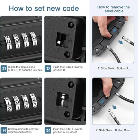 Portable Safe Box, Travel Safe Box for Beach, Combination Safe Anti-Theft Lock Box, Waterproof Mini Security Case with Removable Wire Rope Security Box for Office,Hotel,Cars in Saudi Arabia