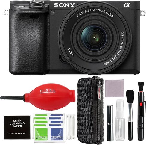 كاميرا Sony a6400 بدون مرآة مع عدسة مقاس 16-50 مم f/3.5-5.6 II ومنفاخ ملحقات متقدمة للبكسل ومجموعة تنظيف | سوني a6400، ILCE6400KB in Kuwait