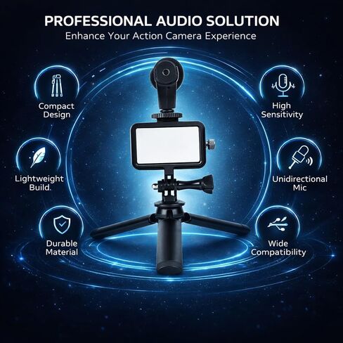 Sport Camera Microphone 3.5mm USB C Audio Adapter with Aluminum Alloy Protection Frame and Tripod for - Clear Voice Capture, Stable Support, Perfect for Outdoor Vlogging in Kuwait