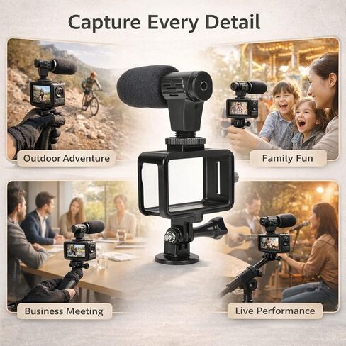 Sport Camera Microphone 3.5mm USB C Audio Adapter with Aluminum Alloy Protection Frame and Tripod for - Clear Voice Capture, Stable Support, Perfect for Outdoor Vlogging in Kuwait