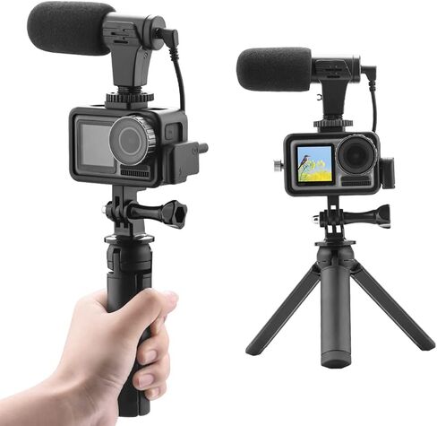 Sport Camera Microphone 3.5mm USB C Audio Adapter with Aluminum Alloy Protection Frame and Tripod for - Clear Voice Capture, Stable Support, Perfect for Outdoor Vlogging in Kuwait