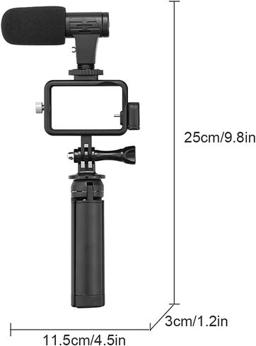 Sport Camera Microphone 3.5mm USB C Audio Adapter with Aluminum Alloy Protection Frame and Tripod for - Clear Voice Capture, Stable Support, Perfect for Outdoor Vlogging in Kuwait