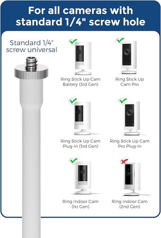 مشبك تثبيت مرن على شكل رقبة معقوفة لكاميرا Ring Stick Up Cam (الجيل الثالث)، كاميرا خارجية بالإضافة إلى بطارية Stick Up Cam Pro، دعامة مشبك بدون مثقاب مع تعديل 360 درجة، حامل كاميرا عالمي 1/4 بوصة - أبيض، عبوتان in Kuwait