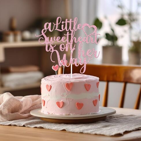 غلاف كعكة Red Glitter A Little Sweetheart is on Her Way، مستلزمات تزيين حفلات استقبال المولود الجديد in Kuwait