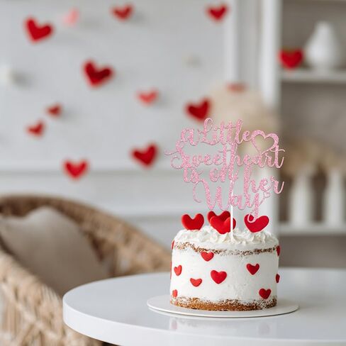 غلاف كعكة Red Glitter A Little Sweetheart is on Her Way، مستلزمات تزيين حفلات استقبال المولود الجديد in Kuwait
