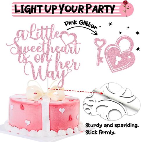 غلاف كعكة Red Glitter A Little Sweetheart is on Her Way، مستلزمات تزيين حفلات استقبال المولود الجديد in Kuwait