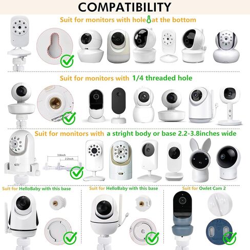 حامل ثلاثي القوائم مرن لمراقبة الأطفال متوافق مع Infant Optics DXR-8 Pro، Nanit Pro، Owlet، Eufy، HelloBaby، Motorola، Vtimes، Arenti، VTech، Babysense وغيرها من كاميرات الأطفال مع فتحة لولبية 1/4 in Kuwait