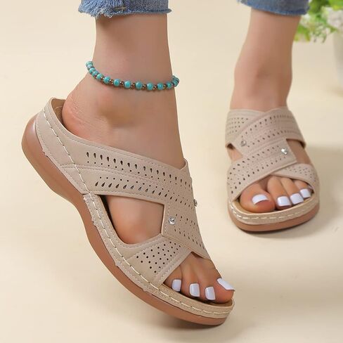 Women's Low Wedge Summer Sandals Comfort Arch Support Slip-On Dressy Walking Shoes in Kuwait