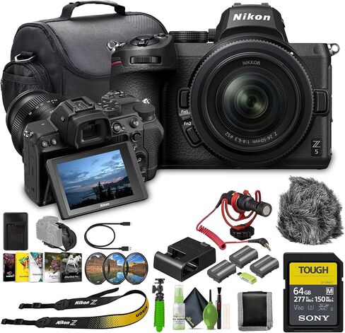Nikon Z5 Mirrorless Full Frame Camera with 24-50mm Zoom Lens + 2X EN-EL15C Battery + 64GB Memory Card + 3 Piece Filter Kit + Flex Tripod + Photo Editing Software + Mic + More in Kuwait