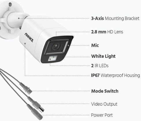 ANNKE 4 كاميرات أمان سلكية معبأة 3K، كاميرات CCTV ذكية مزدوجة الضوء HD TVI إضافية مع ميكروفون مدمج ورؤية ليلية ملونة، كاميرا رصاصة للمراقبة المنزلية مقاومة للطقس IP67 in Kuwait