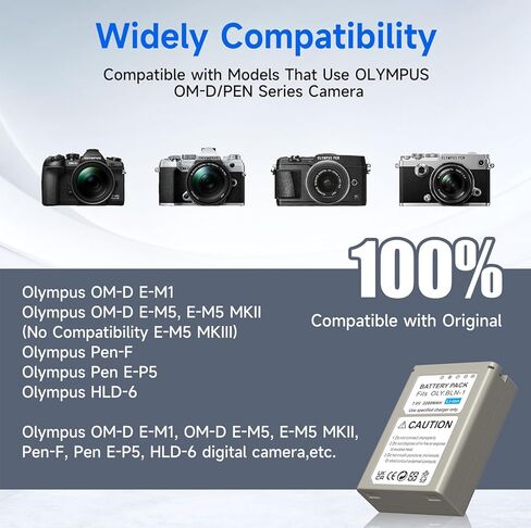 BLN-1 Replacement Battery and Charger, 2 Pack 2280mAh OM-D E-M5 Battery for Olympus BLN-1, BCN-1 and Olympus OM-D E-M1, OM-D E-M5, Pen E-P5, Pen-F, Pen E-P5, HLD-6 Digital Camera in Kuwait