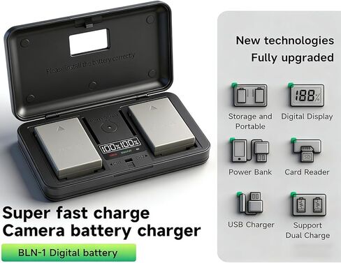BLN-1 Replacement Battery and Charger, 2 Pack 2280mAh OM-D E-M5 Battery for Olympus BLN-1, BCN-1 and Olympus OM-D E-M1, OM-D E-M5, Pen E-P5, Pen-F, Pen E-P5, HLD-6 Digital Camera in Kuwait