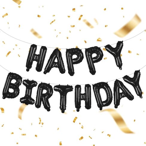 Black Happy Birthday Banner Balloons 16 Inch Mylar Foil Letters Birthday Sign Bunting Reusable for Girls Boys Kids & Adults Birthday Decorations and Halloween Party Supplies in Saudi Arabia