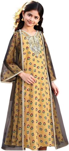 Toddler Baby Girls Muslim Abaya Prayer Dress Ruffle Long Sleeve V-Neck Tulle Dubai Robe 2026 Ramadan Eid Eid Kaftan in Kuwait
