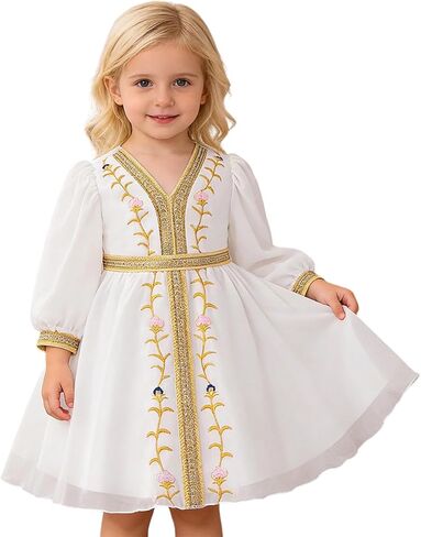 Toddler Baby Girls Muslim Abaya Prayer Dress Ruffle Long Sleeve V-Neck Tulle Dubai Robe 2026 Ramadan Eid Eid Kaftan in Saudi Arabia