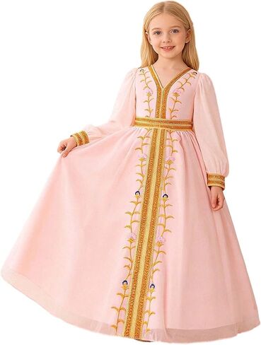 Toddler Baby Girls Muslim Abaya Prayer Dress Ruffle Long Sleeve V-Neck Tulle Dubai Robe 2026 Ramadan Eid Eid Kaftan in Saudi Arabia