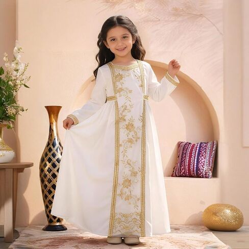 Toddler Baby Girls Muslim Abaya Prayer Dress Ruffle Long Sleeve V-Neck Tulle Dubai Robe 2026 Ramadan Eid Eid Kaftan in Saudi Arabia