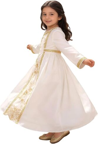 Toddler Baby Girls Muslim Abaya Prayer Dress Ruffle Long Sleeve V-Neck Tulle Dubai Robe 2026 Ramadan Eid Eid Kaftan in Saudi Arabia