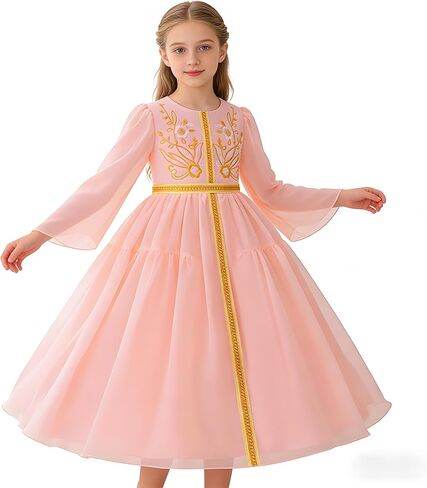 Toddler Baby Girls Muslim Abaya Prayer Dress Ruffle Long Sleeve V-Neck Tulle Dubai Robe 2026 Ramadan Eid Eid Kaftan in Saudi Arabia
